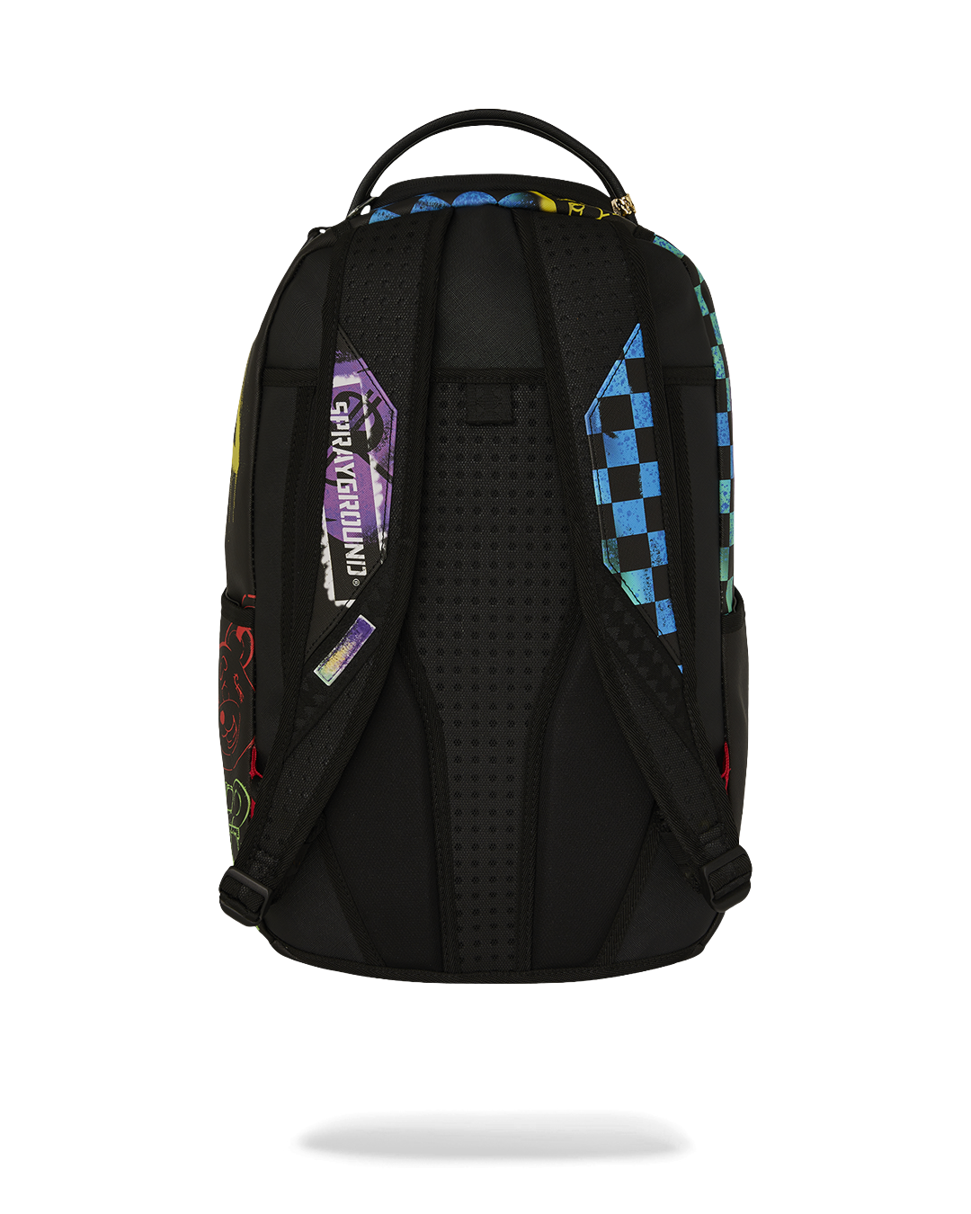 Front view of the pink Sprayground limited edition faux leather backpack with gold hardware
