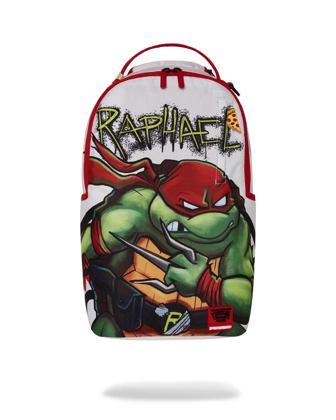Front view of the Raphael Heatwave Deluxe Backpack showcasing its vibrant design and pizza puller.