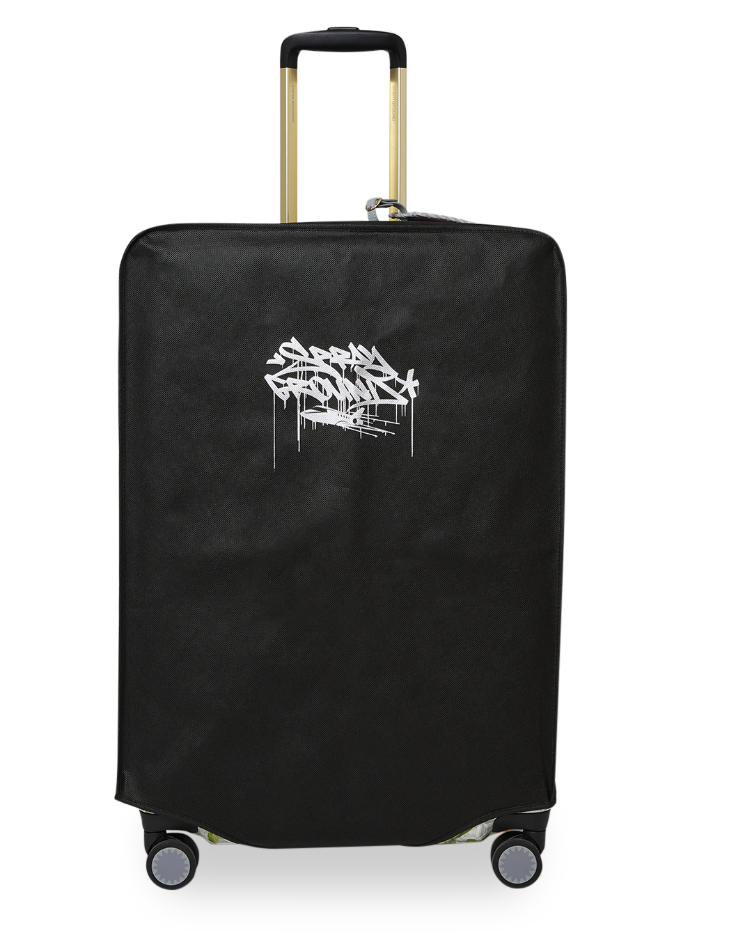 Close-up of the shark sculpture exterior on durable polycarbonate luggage