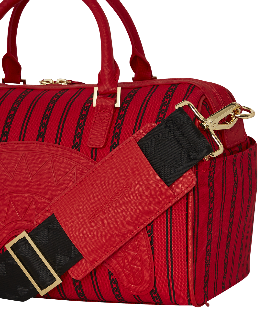 Side angle of the compact SkyChain duffle bag in natural light