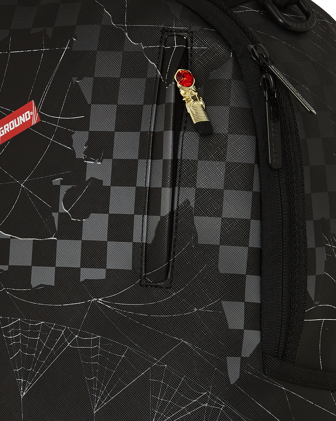 Side view of water-resistant faux leather backpack with adjustable straps and side pockets
