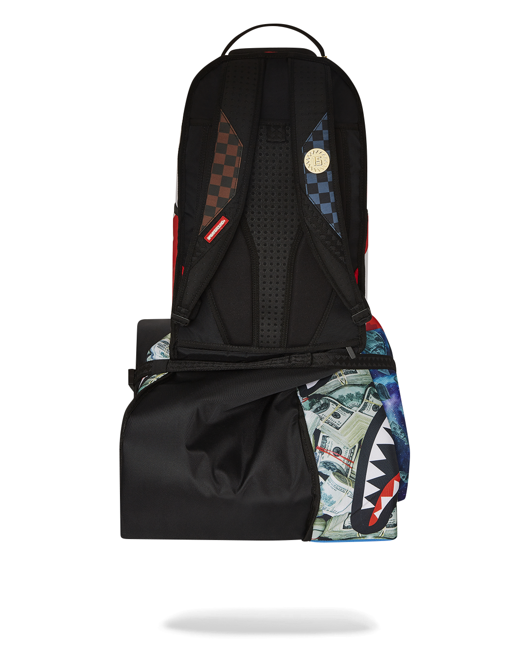 Back view of the clear Sprayground backpack with adjustable straps and gold hardware.
