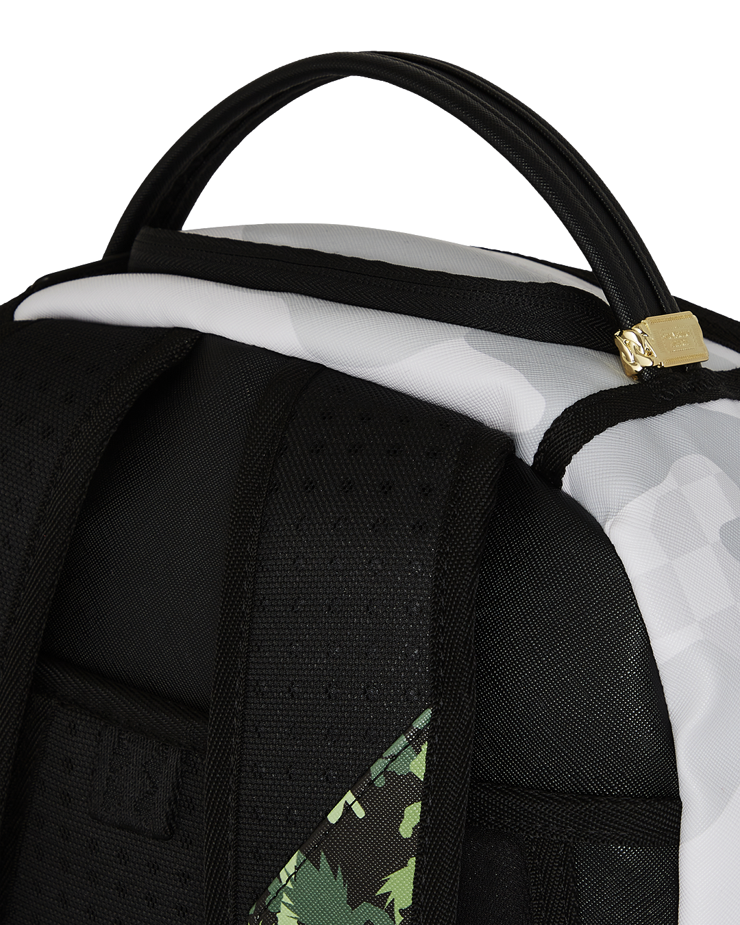 Sprayground Hunter X Hunter backpack with faux leather exterior and gold zippers