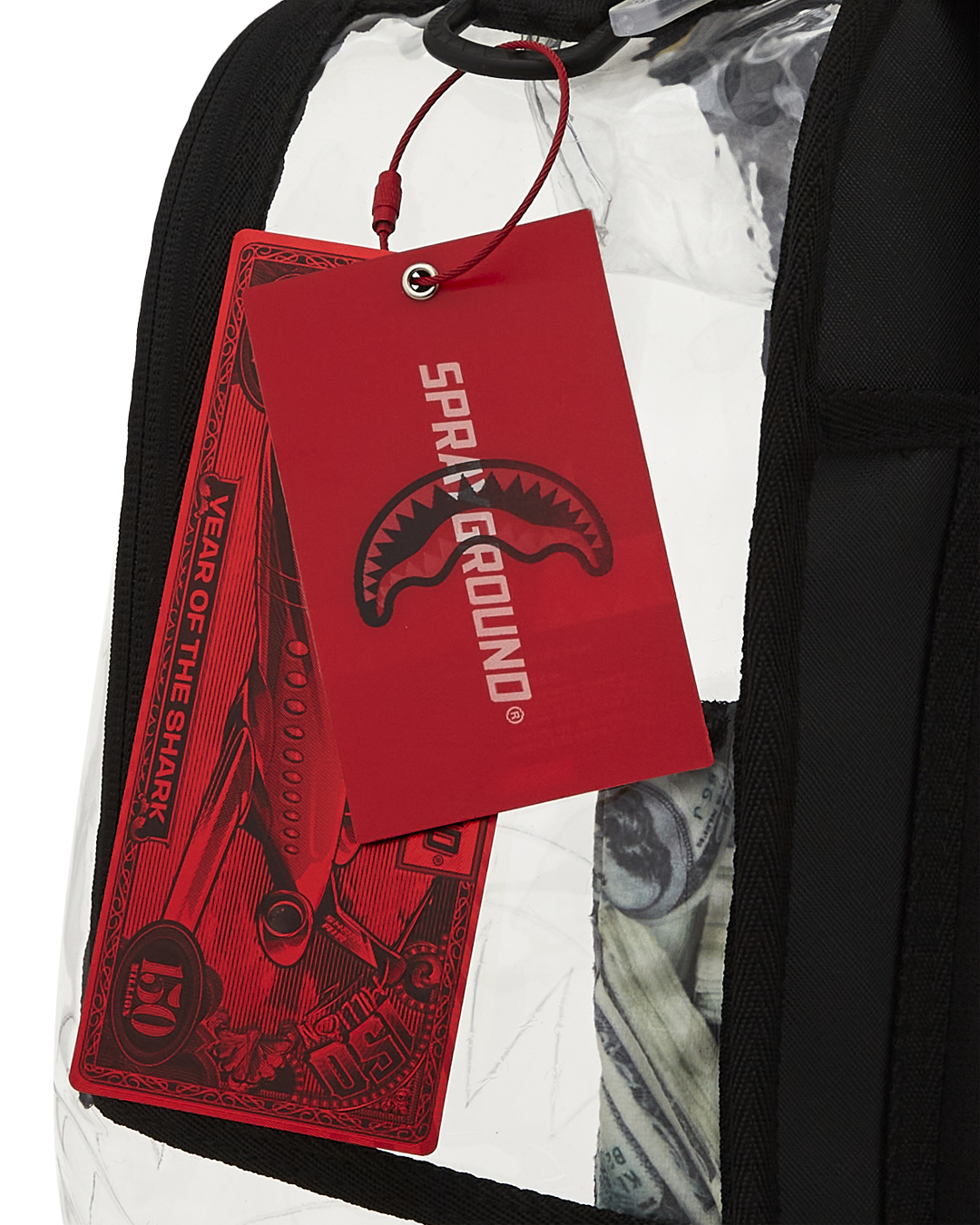 Close-up of the money artwork on the back panel