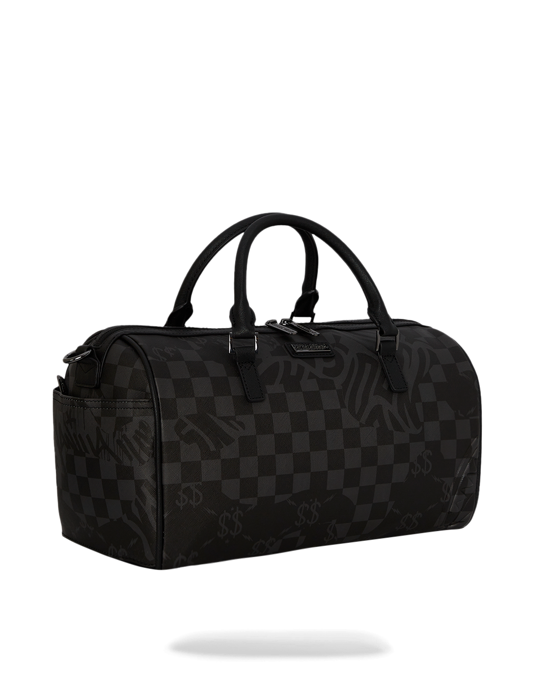 Side profile of the faux leather bag, highlighting its sleek silhouette and durable material.