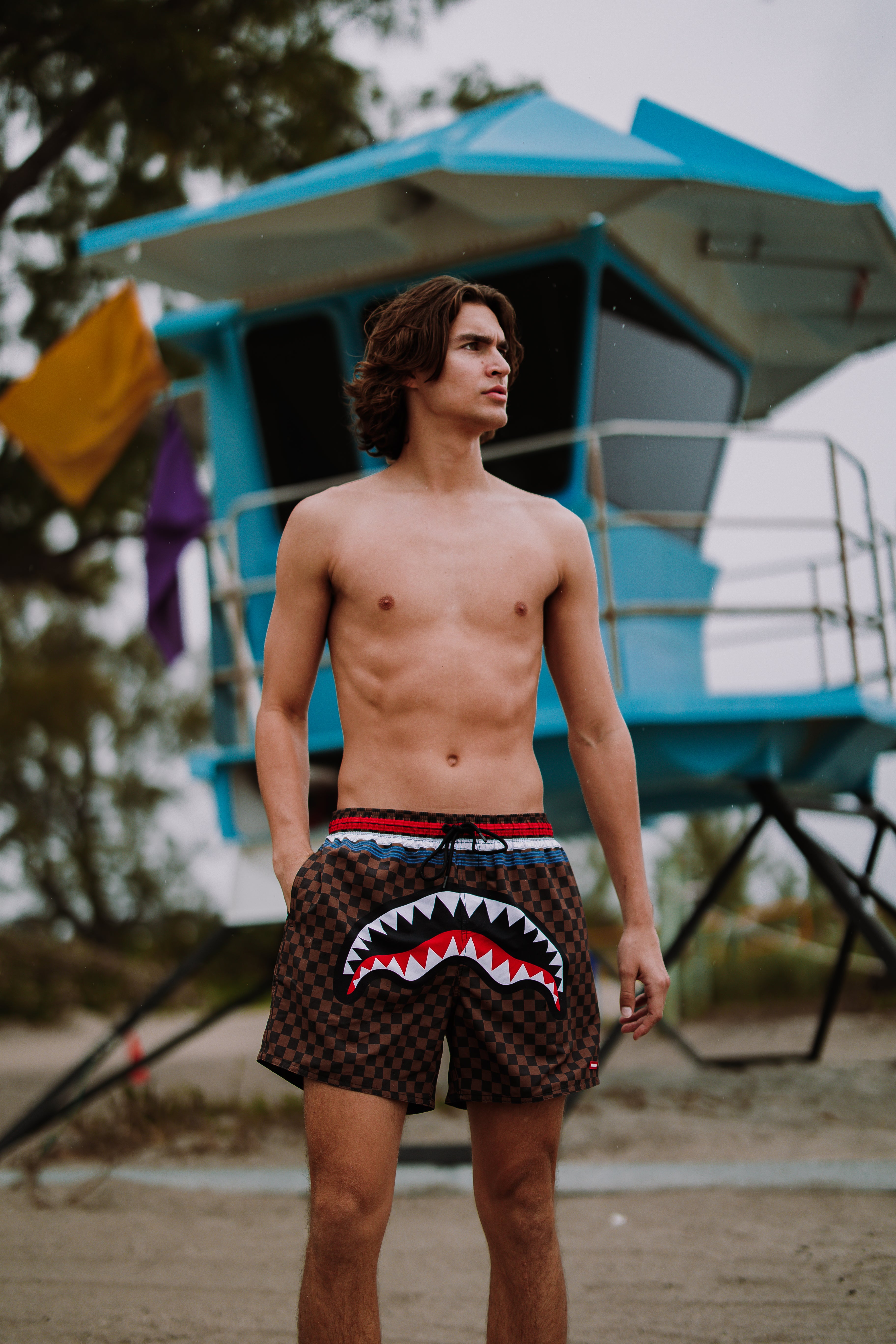 Paris Shark swim shorts for men, front view