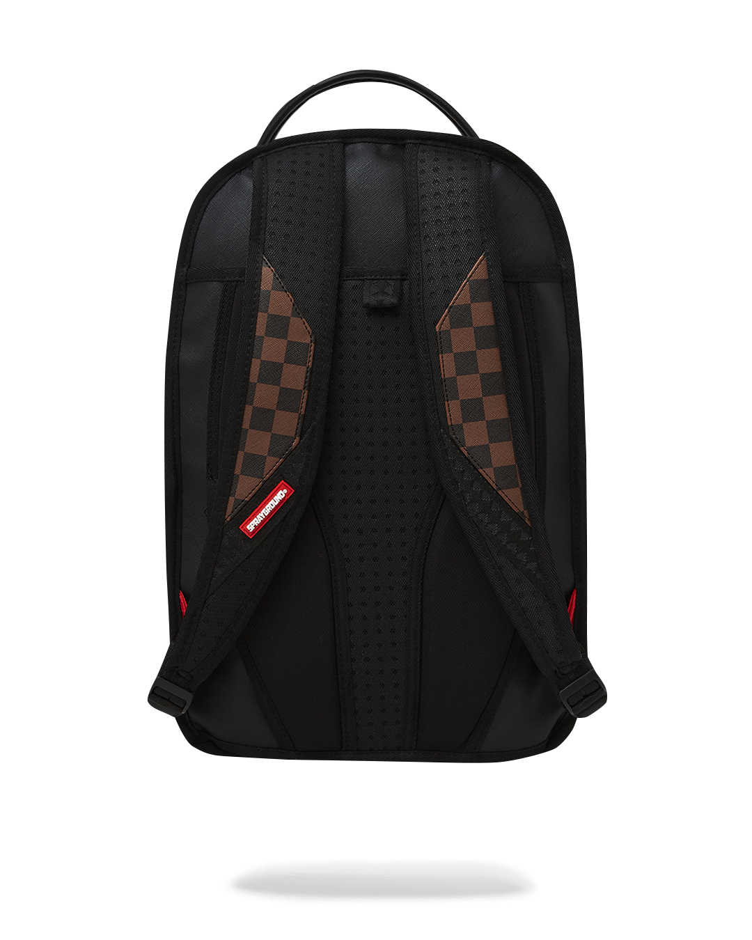 Front view of the clear sprayground backpack with shark design and removable bear accessory