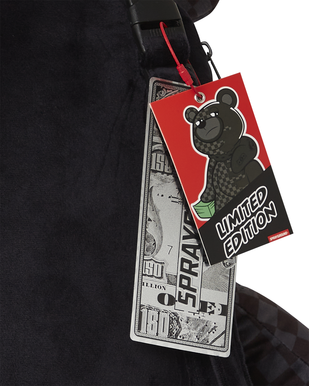 Sprayground Limited Edition Teddy Bear Backpack back view with large zippered pocket