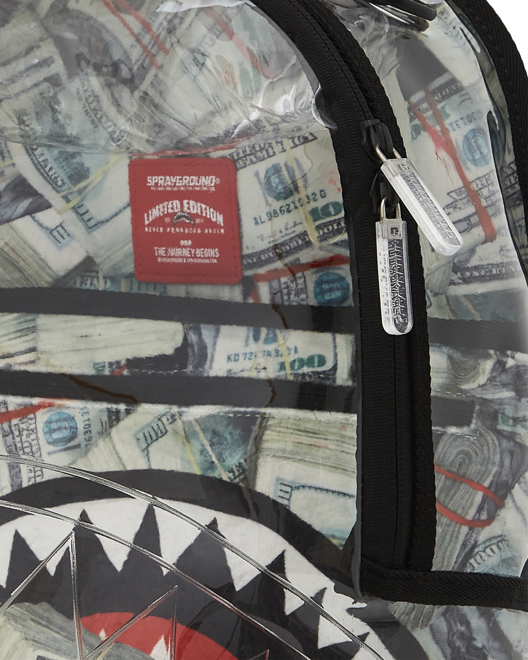 Close-up of the money artwork on the back panel