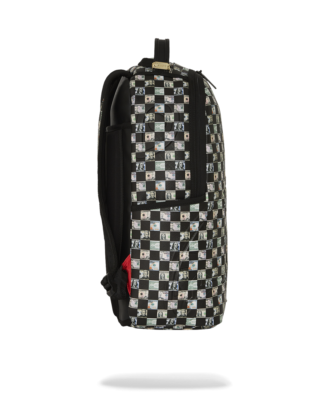 Faux leather backpack with embossed shark mouth design, featuring multiple compartments and ergonomic mesh back padding.