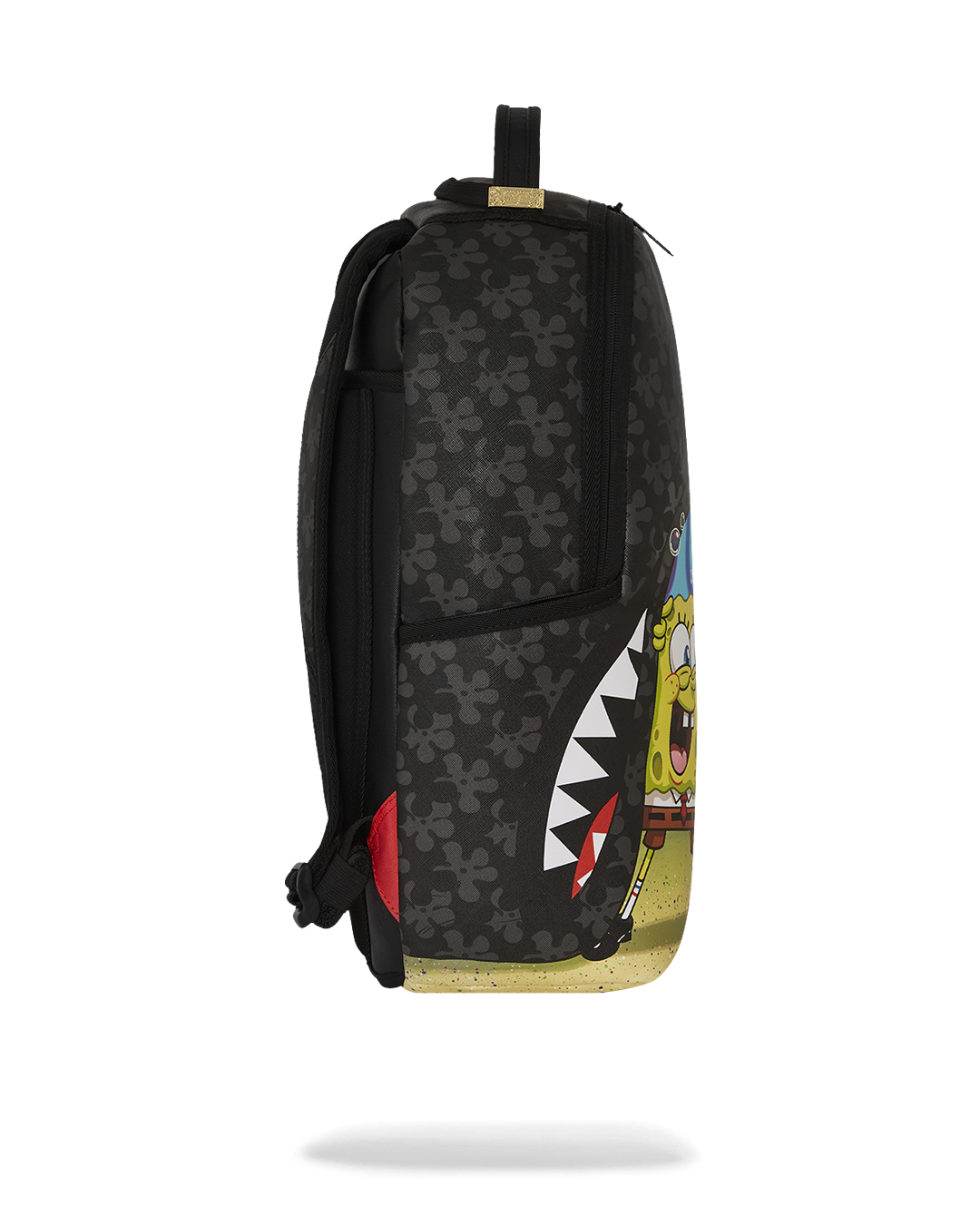 Interior view of the SpongeBob backpack with velour laptop compartment.