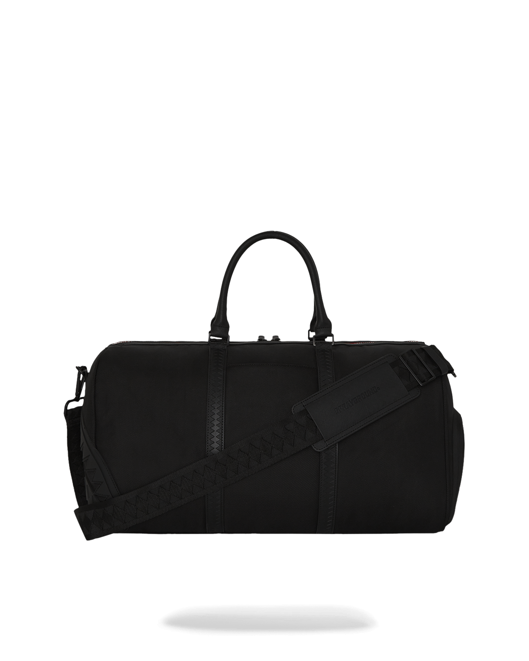 Ultimate travel duffle bag with gold zippers and adjustable straps.