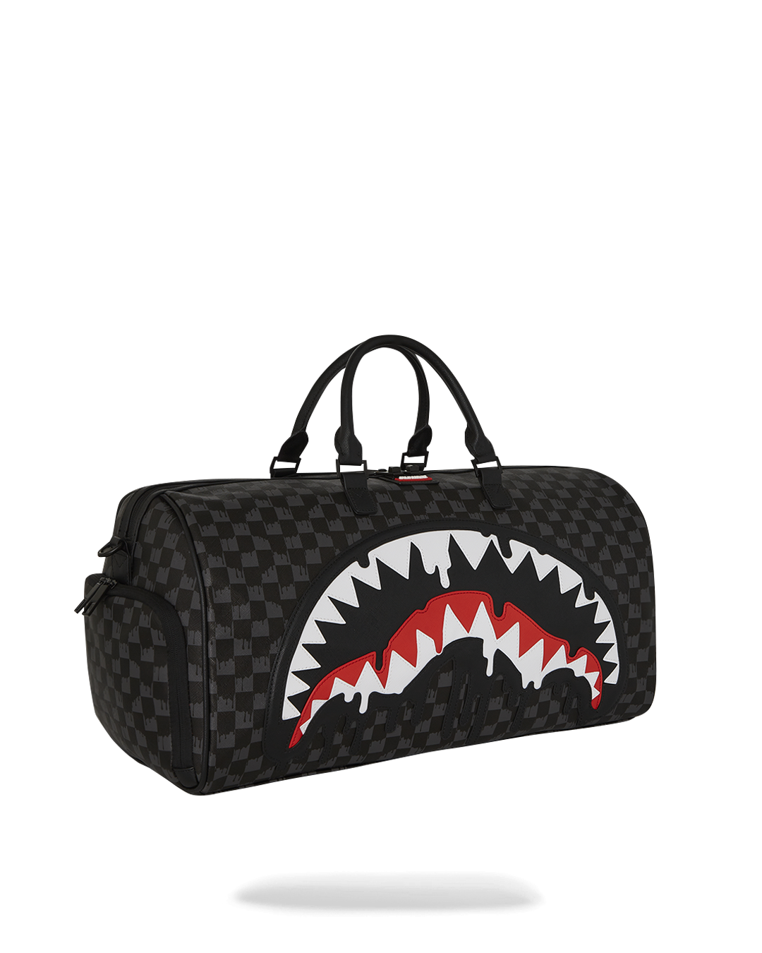 Travel-ready leather duffle with adjustable straps and sneaker pocket for gym use