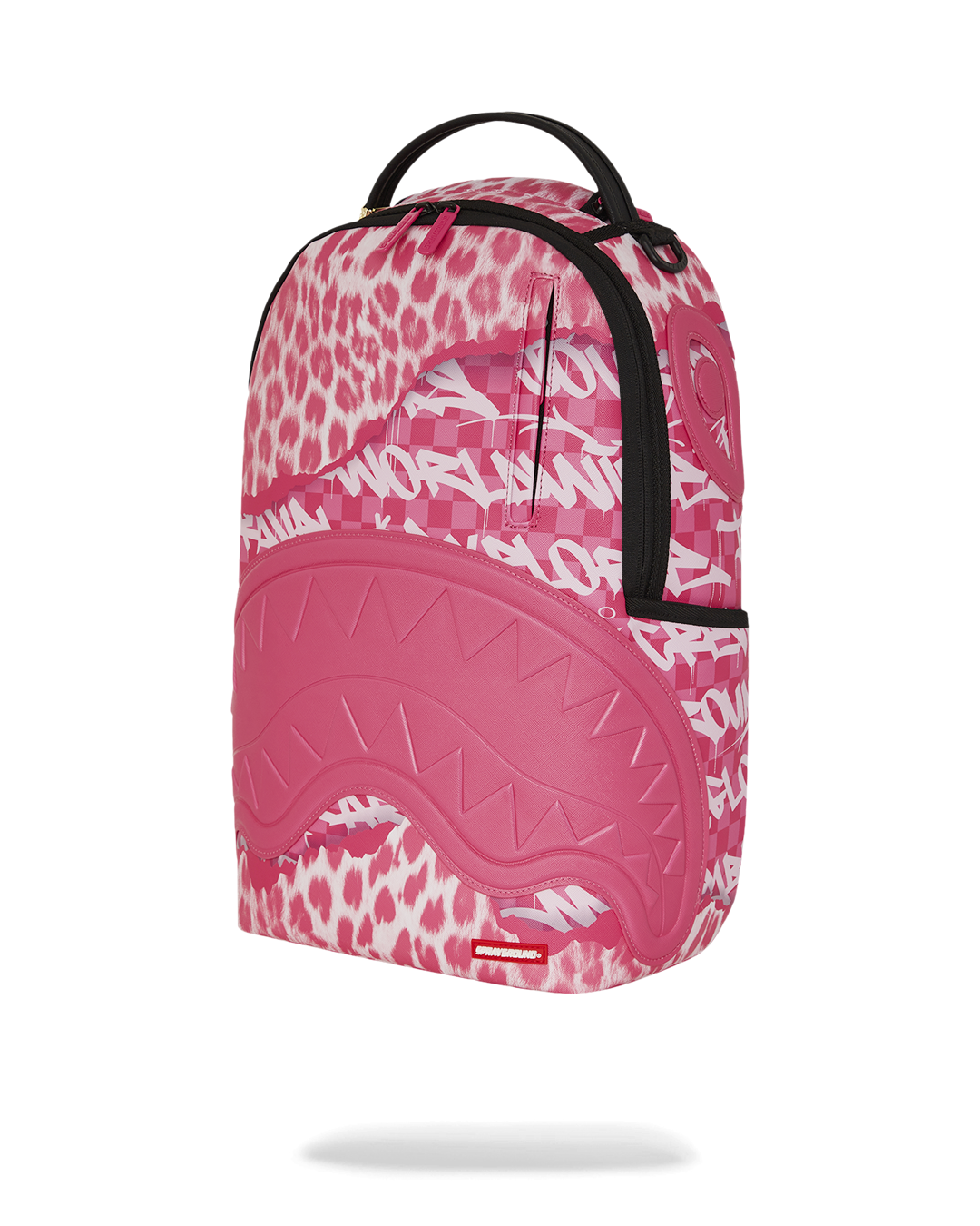 Faux Leather Shark Mouth Backpack being used as a travel companion with luggage