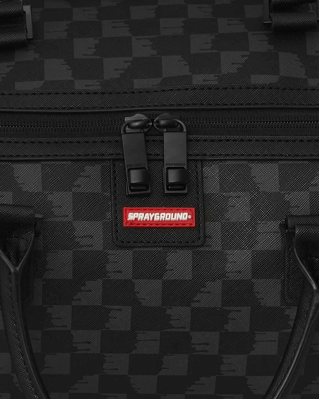 Side view showing adjustable straps and back zippers on the duffle bag