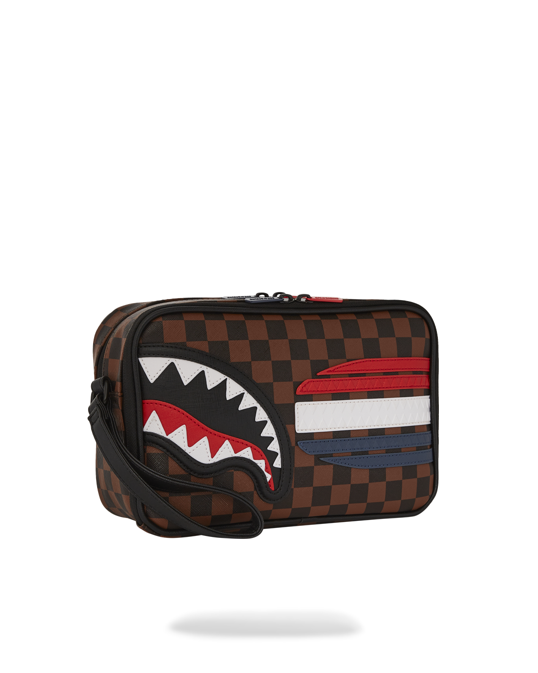 Close-up of the unique shark shape cargo pockets on the bag