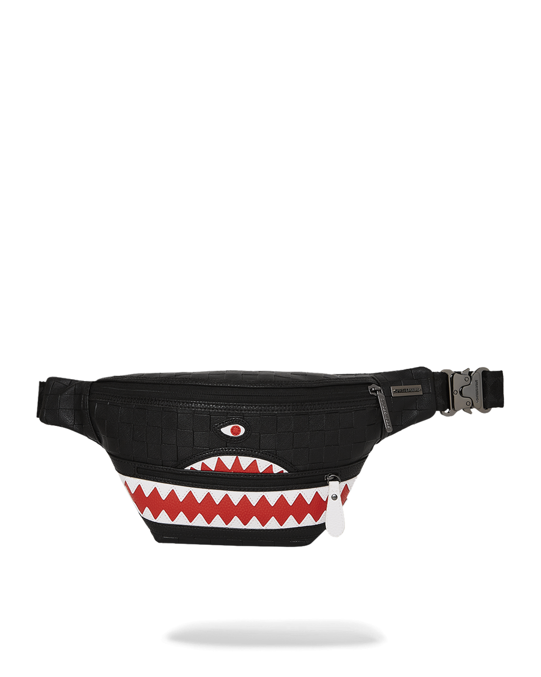 Front view of the black crossbody bag with cargo pocket detail