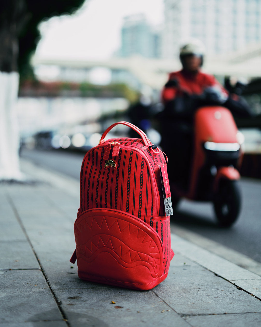 Close-up of the backpacks interior showing the velour laptop compartment and mesh organizer pocket
