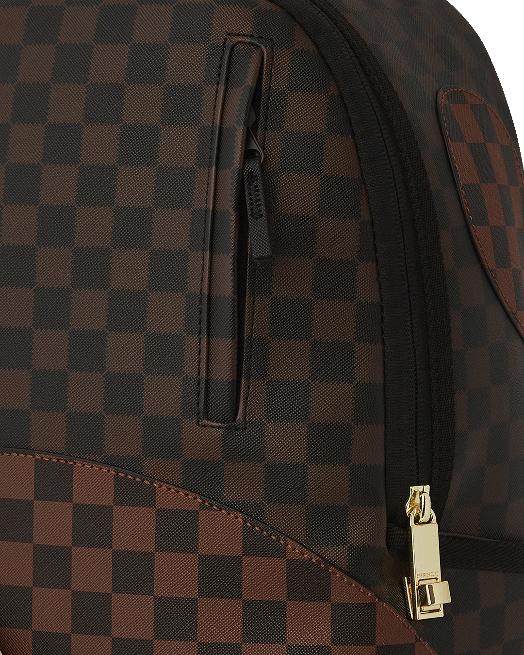 Faux leather backpack with gold zippers and multiple compartments, ideal for travel