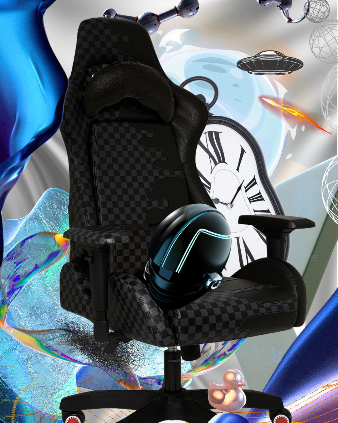 Close-up of 4D adjustable armrests and lumbar support pillow