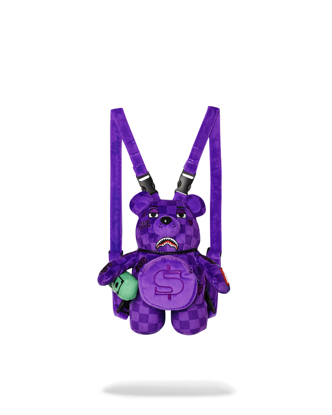 Teddy Bear Mini Backpack front view with custom logo hardware