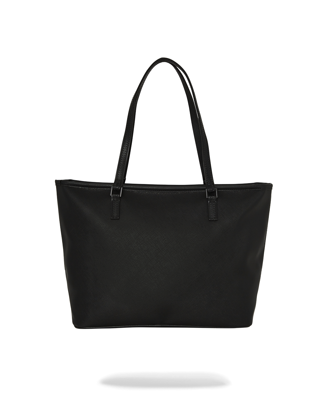 Side view showing double handles and zipper opening of the tote bag