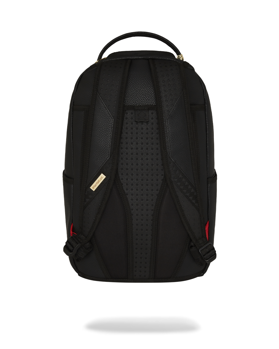 BAPE Shark backpack with faux leather finish and gold accents, front view