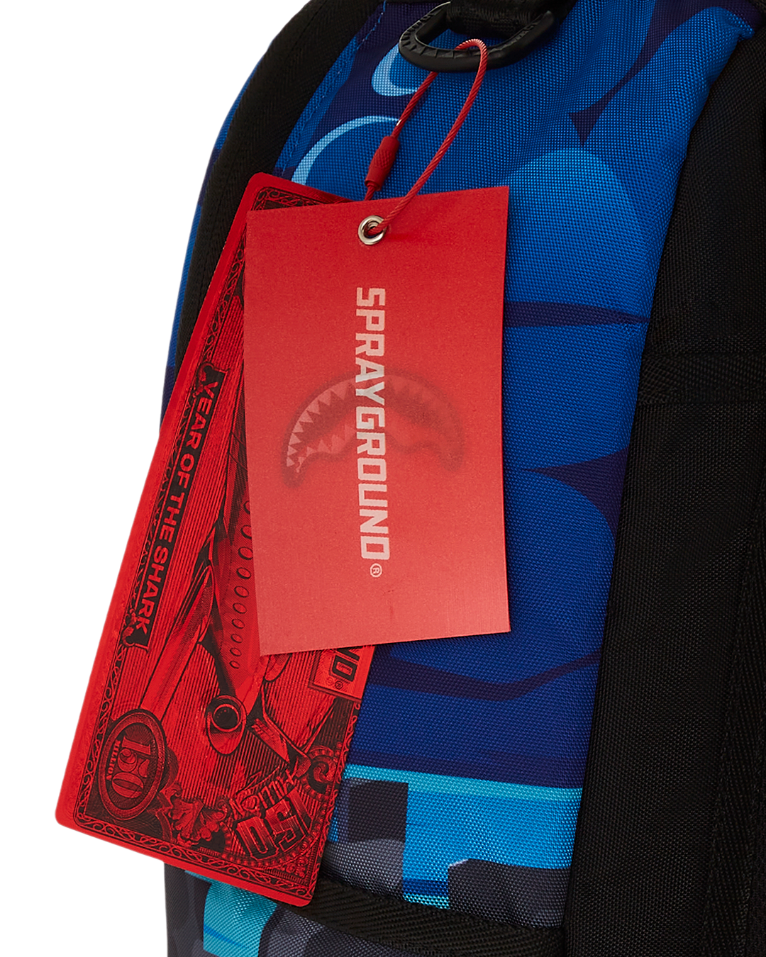 Front angle of luxury backpack showcasing gold zippers and padded straps