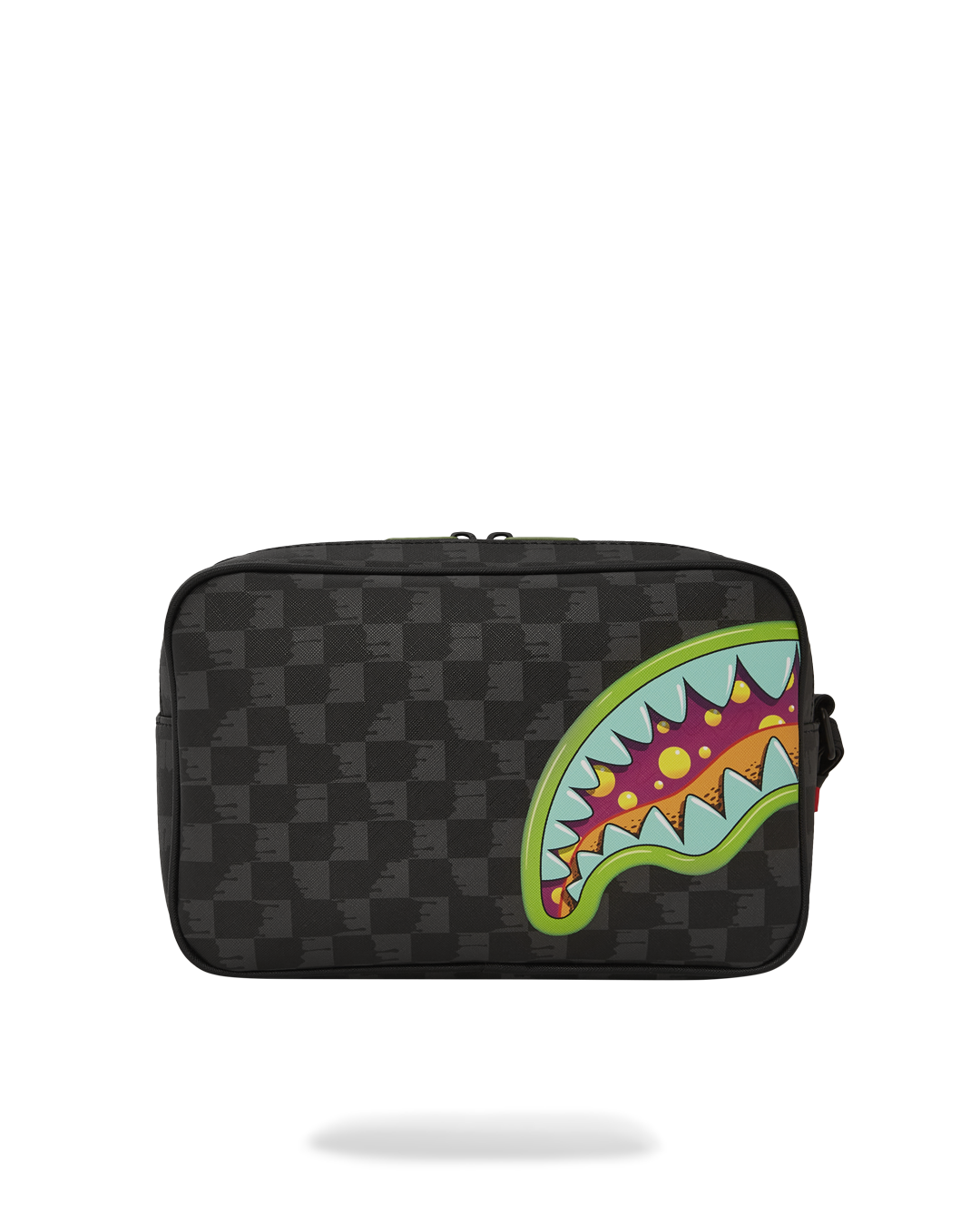 Stylish black crossbody bag with unique shark-shaped pockets.
