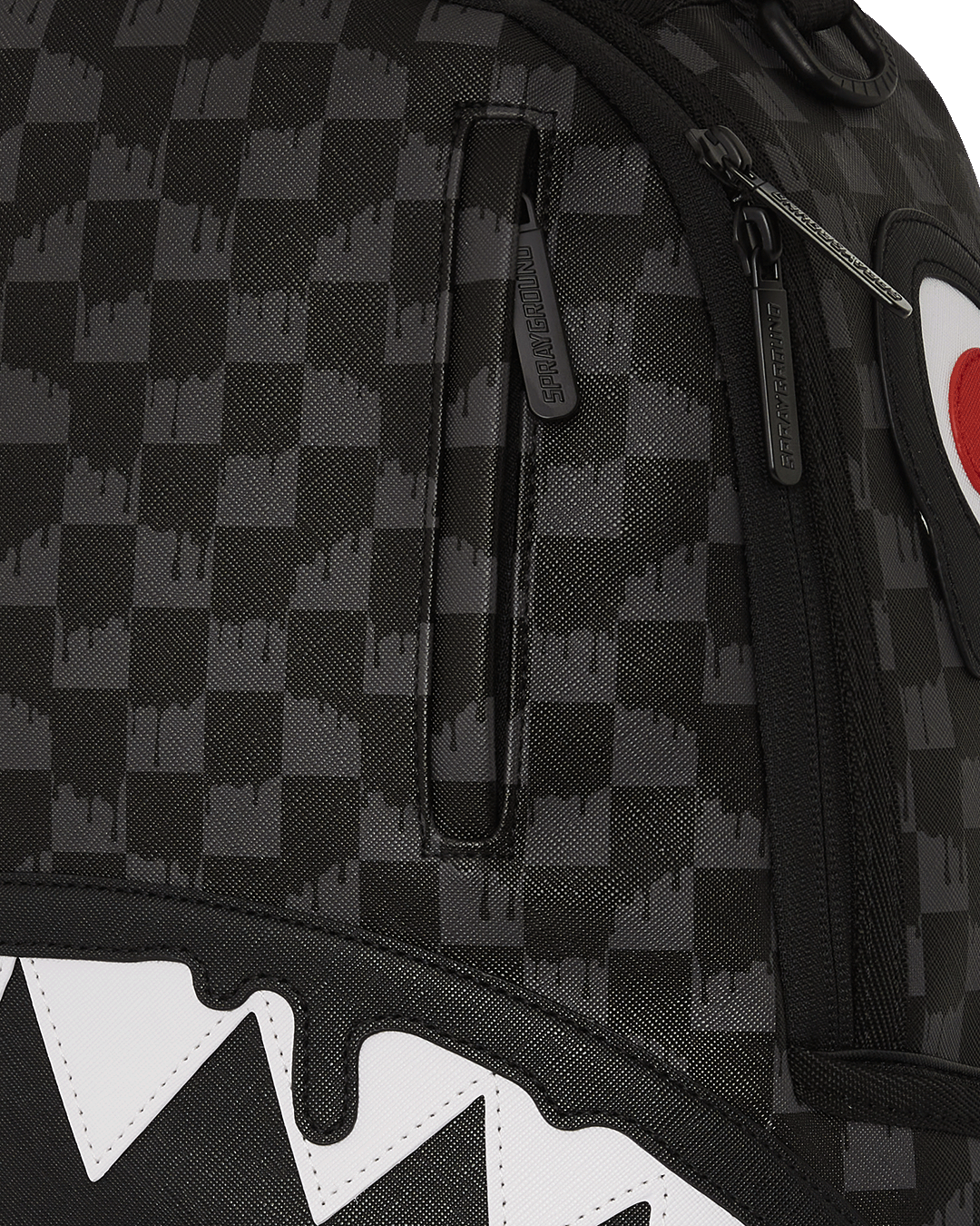Sharkmouth faux leather backpack front view, showcasing its unique design and durable material.