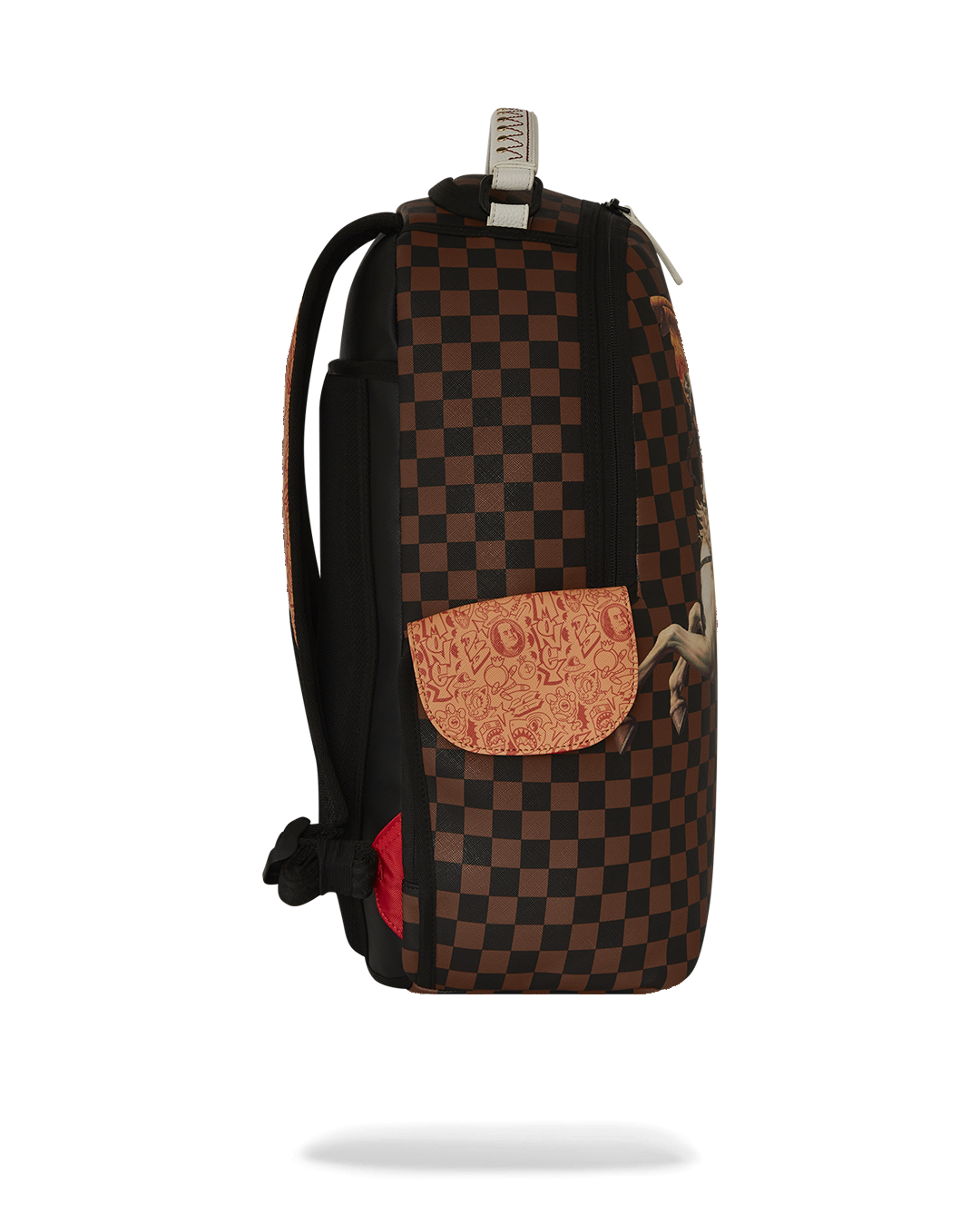 Front view of the trendy laptop backpack with side pockets and a stylish design.
