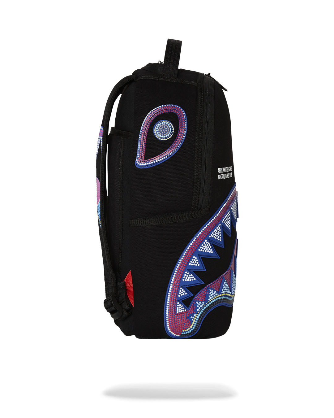 Side pocket detail showing Sprayground’s signature zipper design