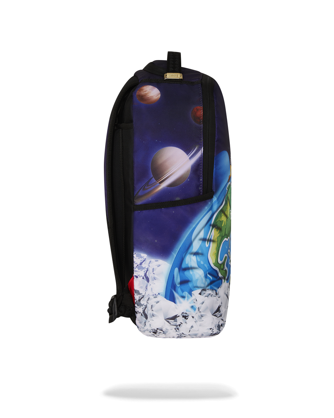 Interior of the backpack with velour laptop compartment and mesh organizer pocket
