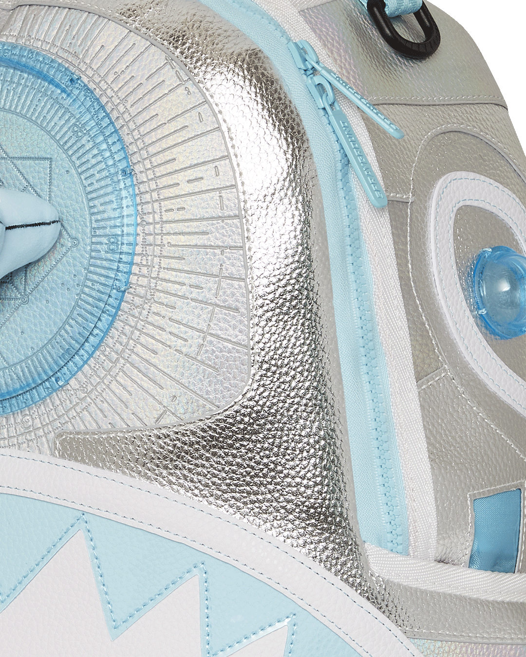 Side angle showing zippered compartments and adjustable ergonomic straps on the official collab backpack