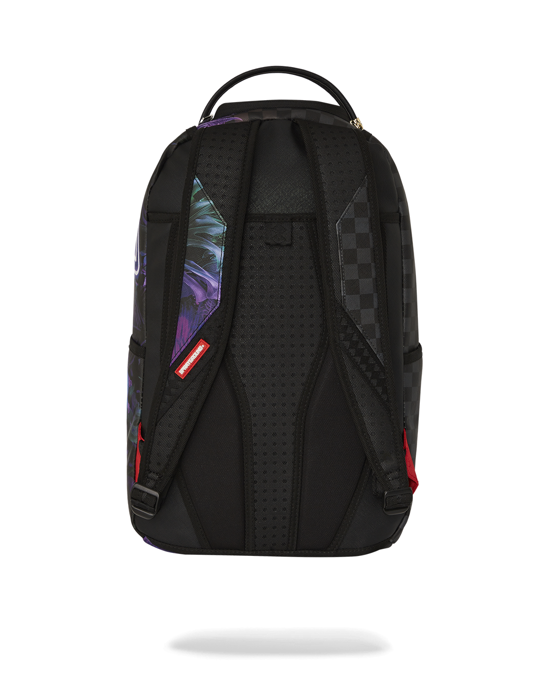 Faux leather backpack showcasing ergonomic design and gold zippers.