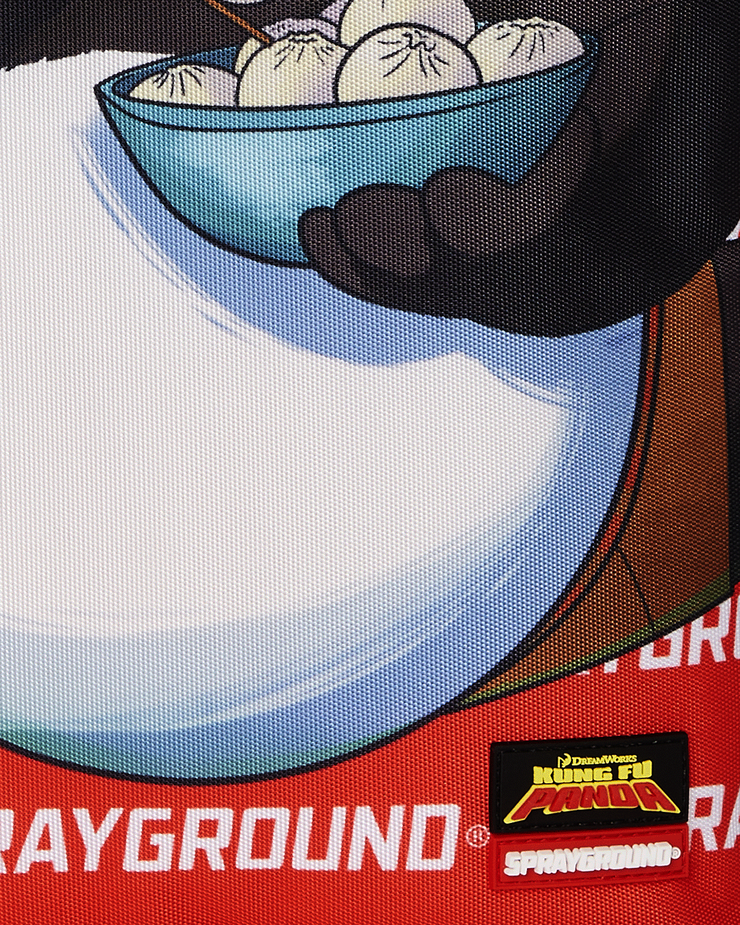 Clear Sprayground backpack displaying vibrant Kung Fu Panda design.