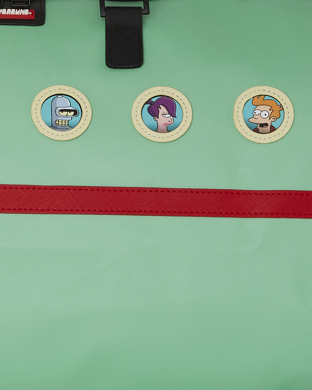 Futurama Planet Express duffle bag in use, packed with travel gear and clothing, demonstrating its spacious interior and durable construction.