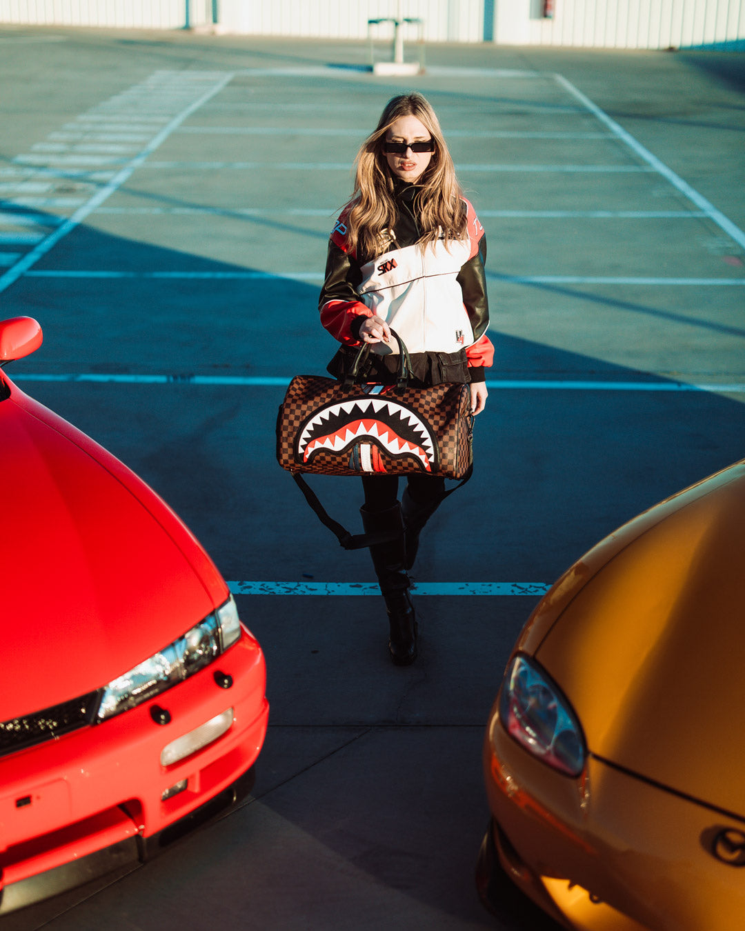 Stylish Sharks in Paris duffle bag showcasing its spacious interior.