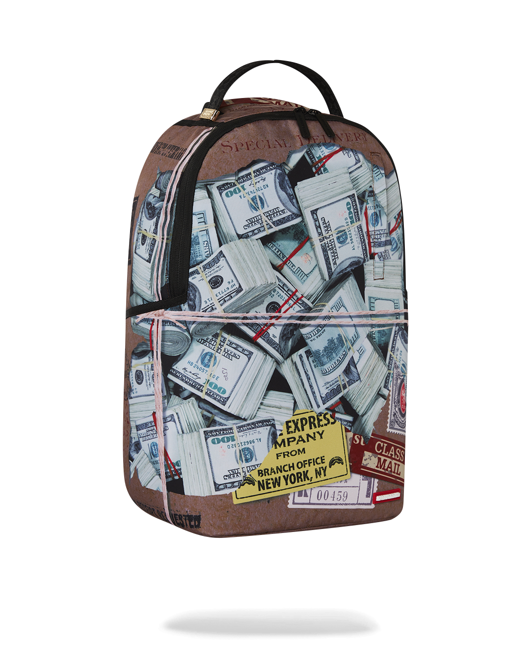 Open backpack revealing the interior laptop compartment and organizer pockets.