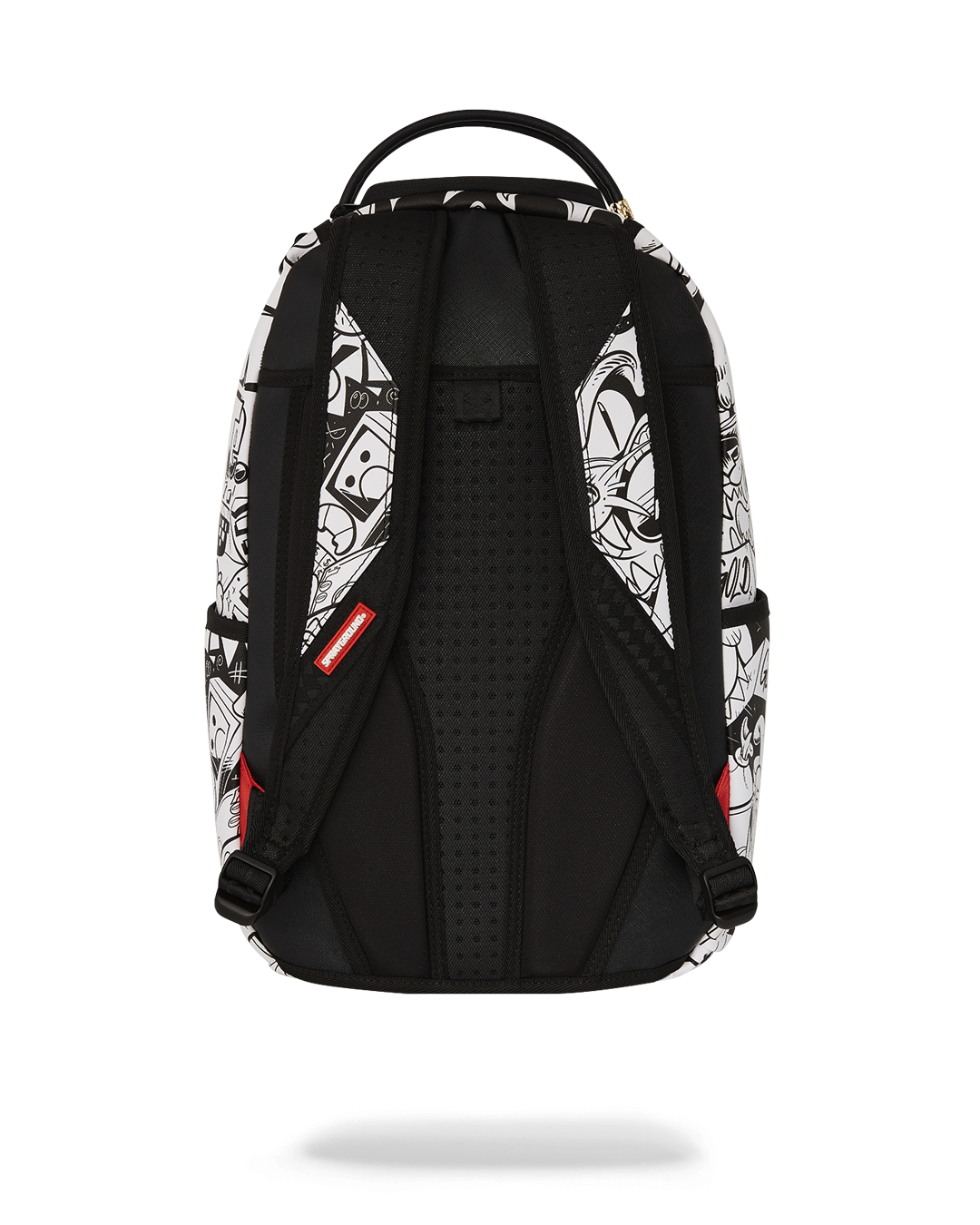 Doodle King faux leather travel backpack in a stylish setting with side pockets visible.