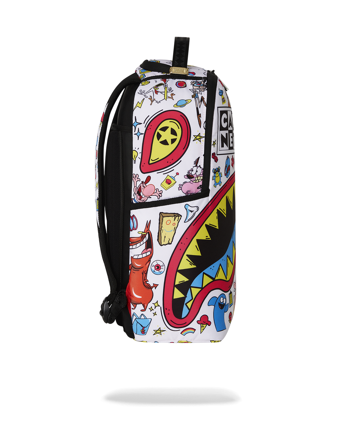 Open interior of the Sprayground backpack cartoon, displaying laptop compartment