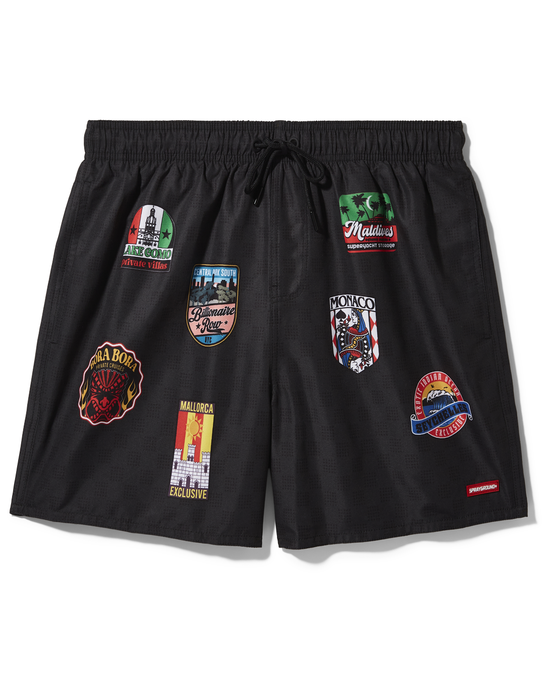 Men's luxury swim shorts with side pockets and branded elastic waistband