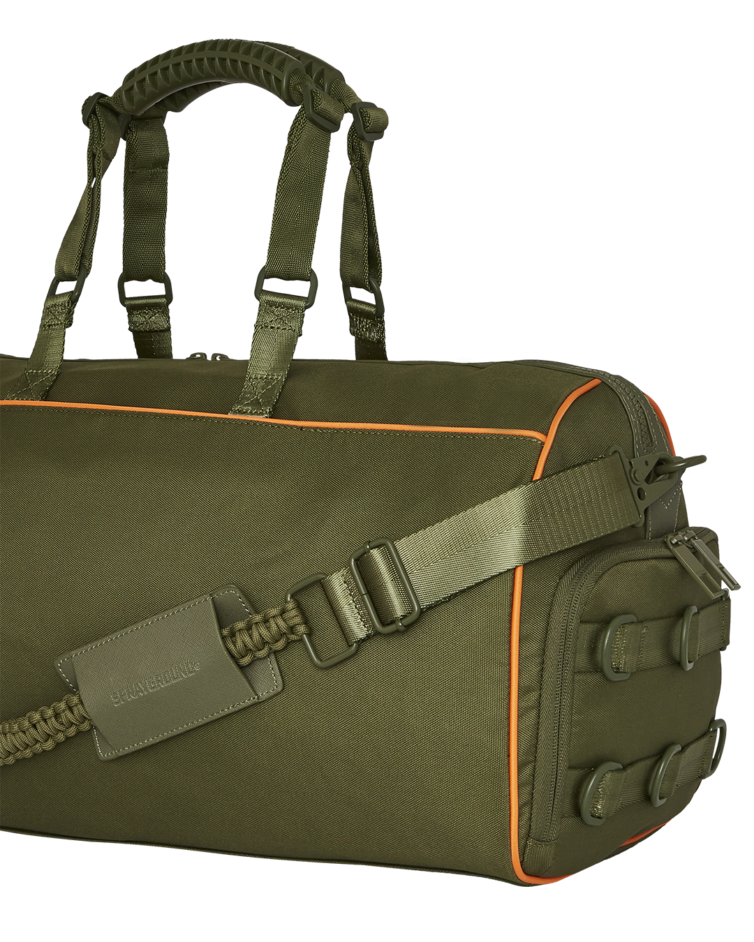 Tactical Shark Squad Duffle Bag with adjustable straps displayed outdoors.