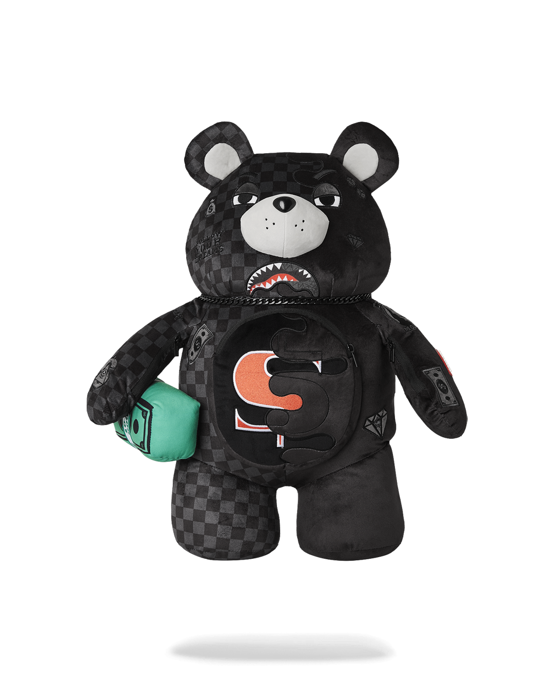 Sprayground Money Bear Backpack front view with zippered belly pocket