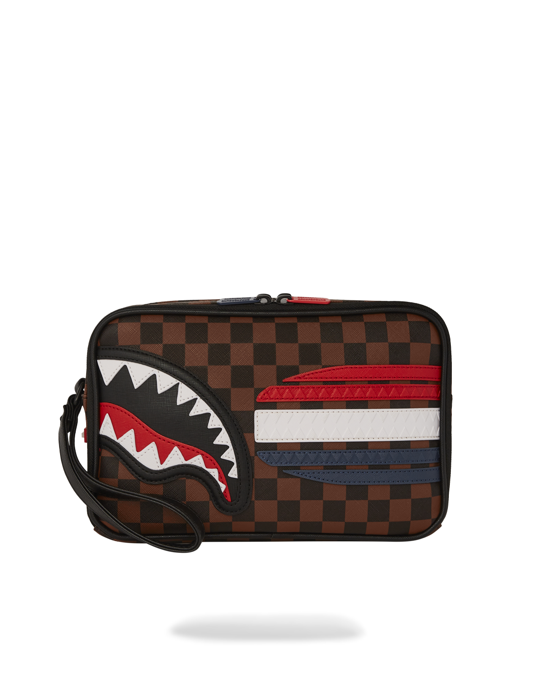 Front view of Sharks in Paris crossbody bag highlighting shark pockets