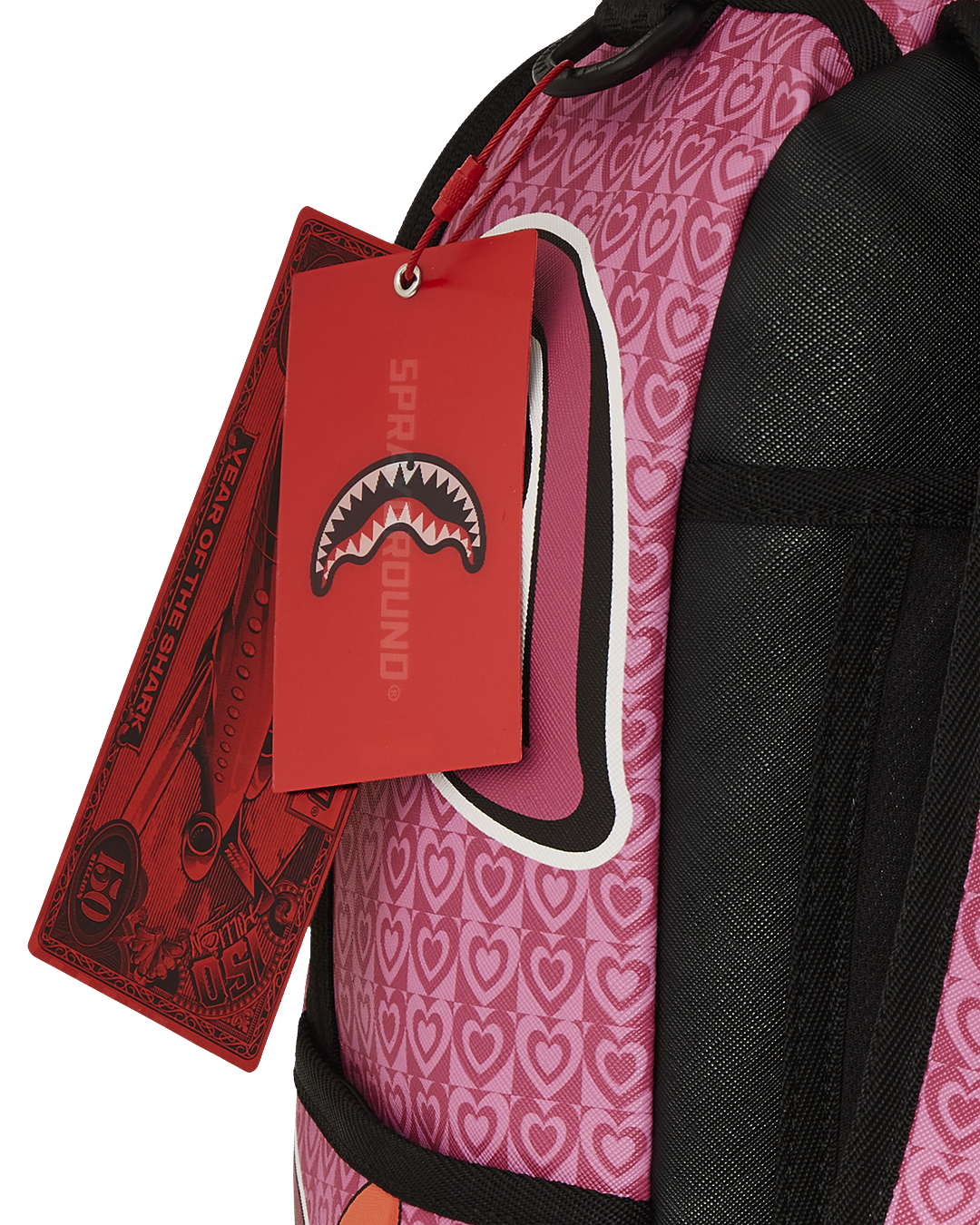 Front view of Powerpuff Girls faux leather backpack showcasing gold zippers.