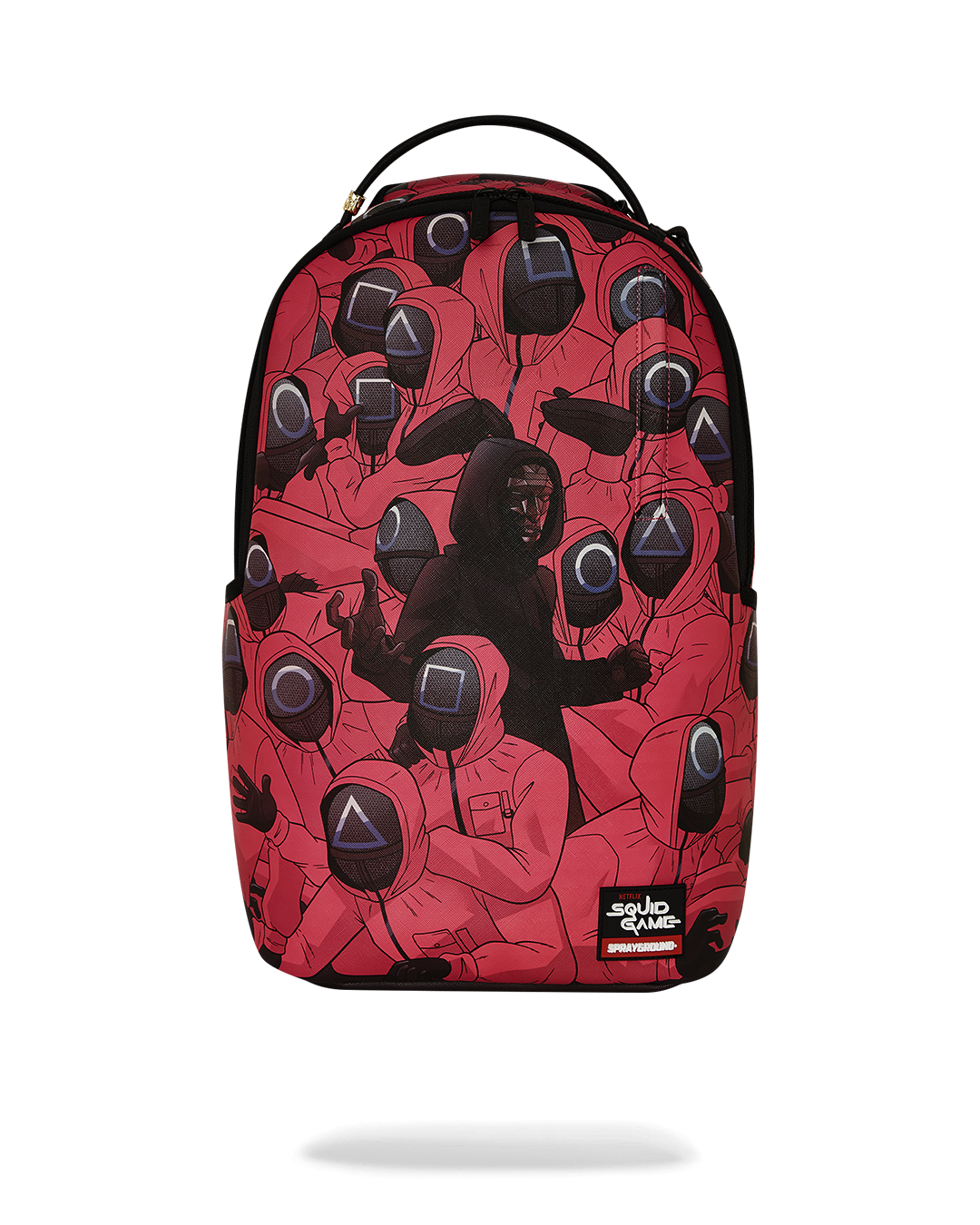 Sprayground Squid Game backpack with faux leather exterior and multiple pockets