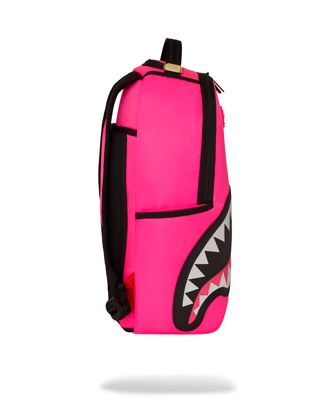 Side profile of ergonomic backpack worn during city commute