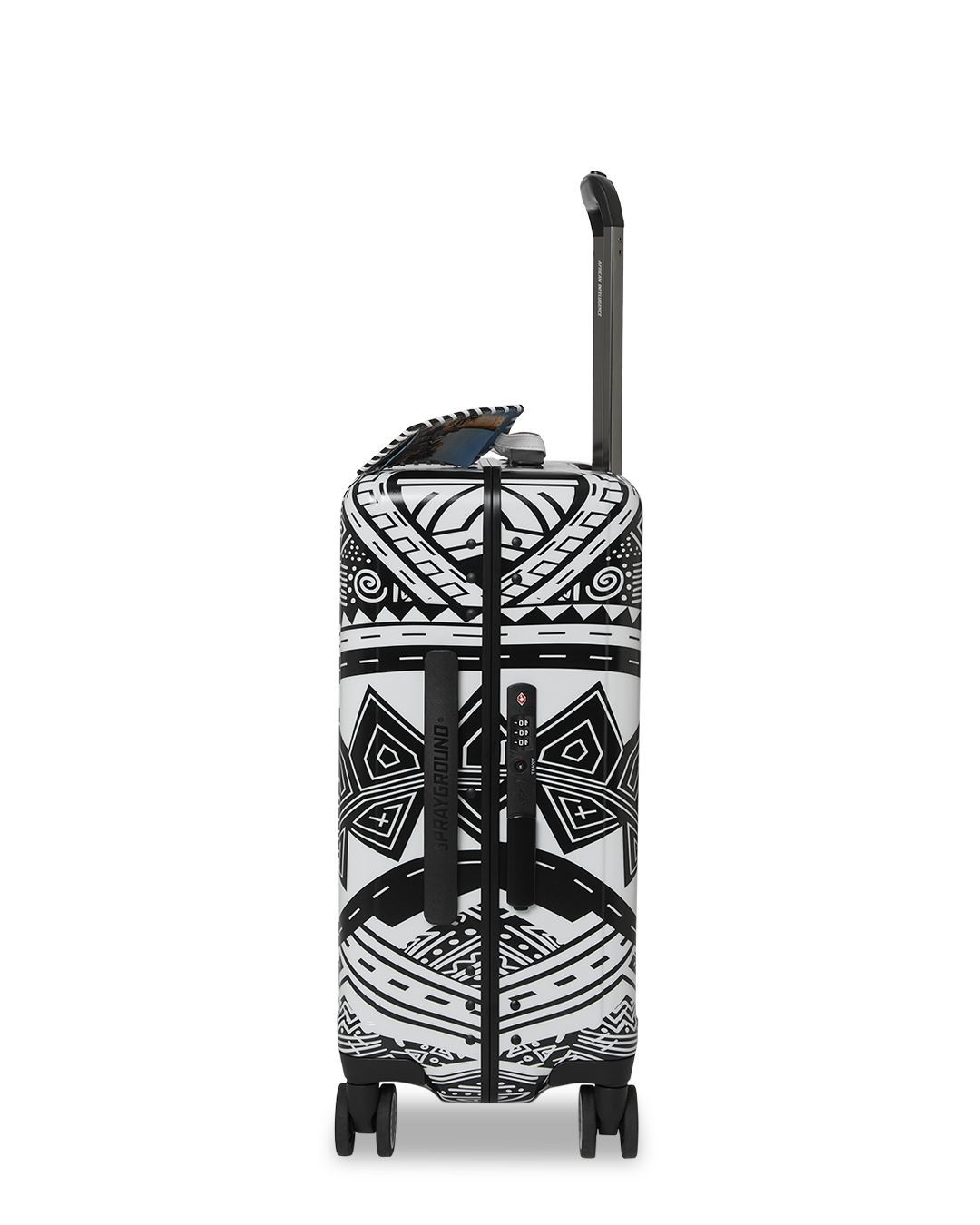 A.I. African Intelligence Skyhawk Carry-On Luggage - Sandflower Edition, front view with patented Shark Sculpture design