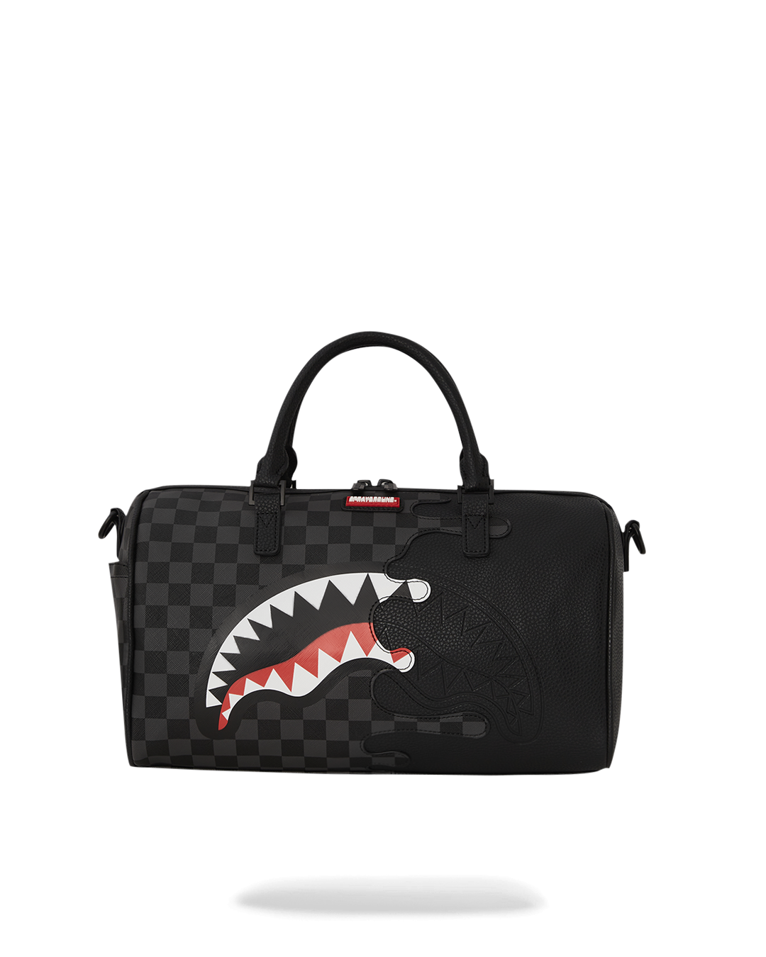 Front view of the Speed Shark mini duffle bag showcasing its faux leather texture.